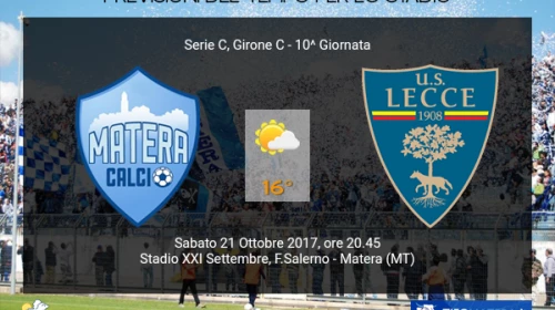 CALCIO - Il Meteo per Matera vs Lecce del 21 Ottobre 2017